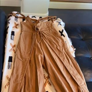 Free People Mustard linen split leg jumpsuit